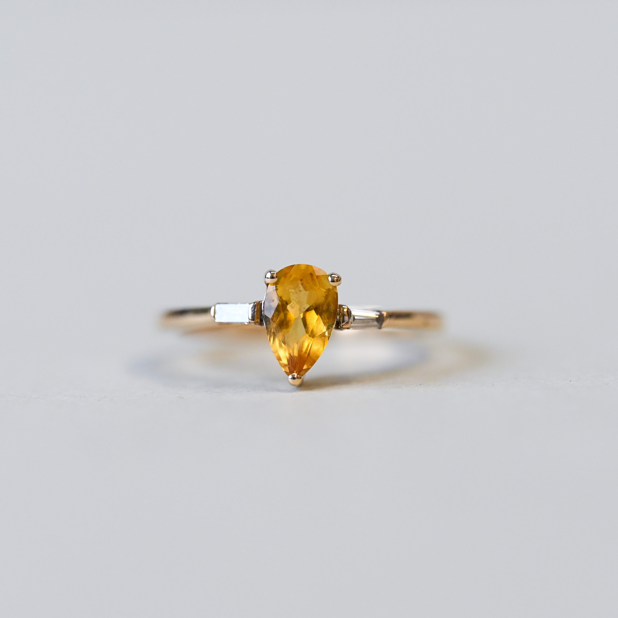 Contemporary 9ct gold citrine and baguette cut diamond ring