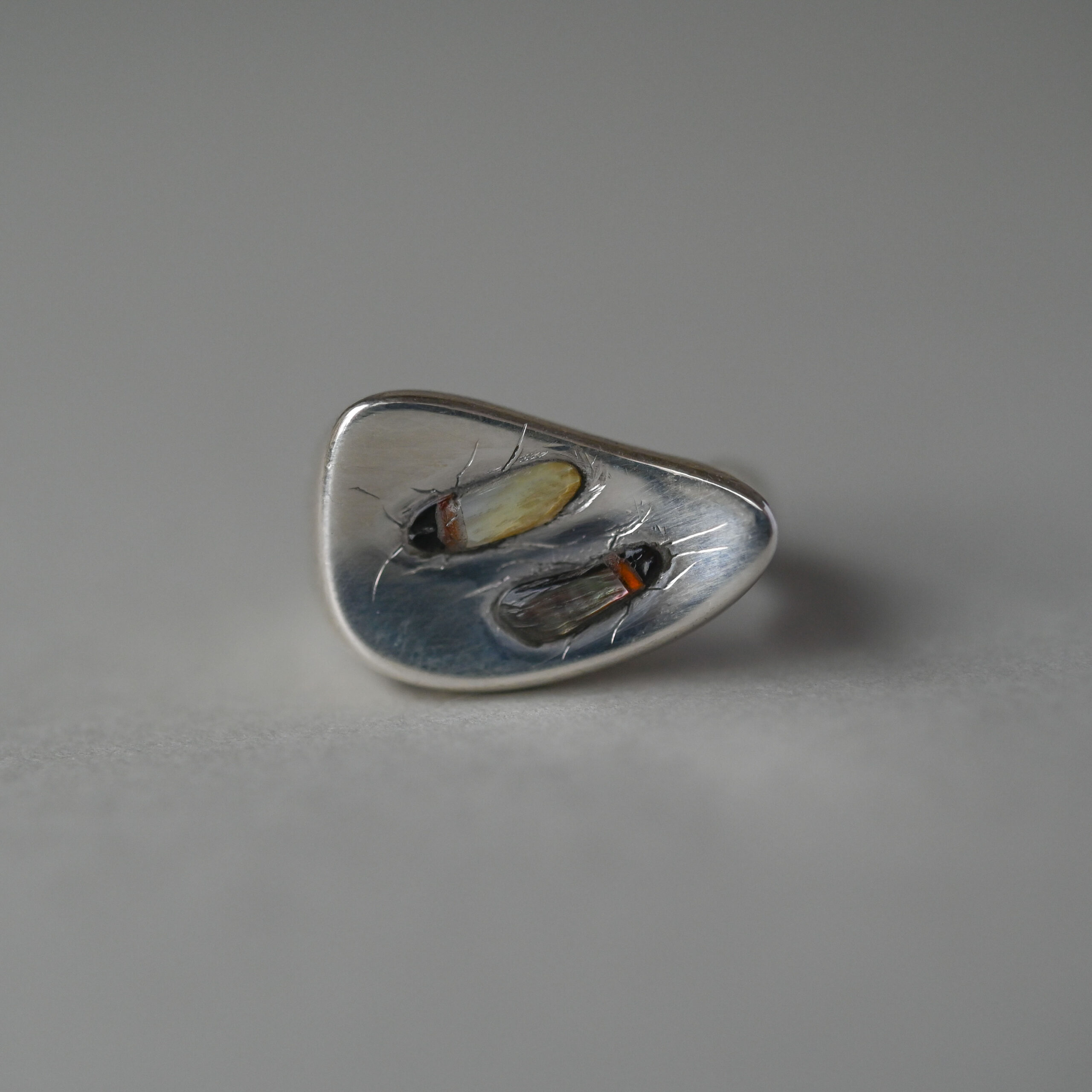 Vintage Shibamaya bug sterling silver concave ring